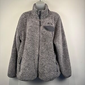 LL Bean Fleece Hi Pile Full Zip Jacket Gray Sherpa Cozy Outdoor Casual Size 1X